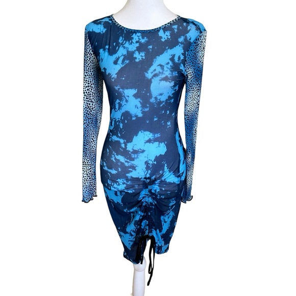 Women’s Sheer Mesh Long Sleeve Bodycon Cover Up Dress Blue Size Small NWOT - Picture 10 of 12